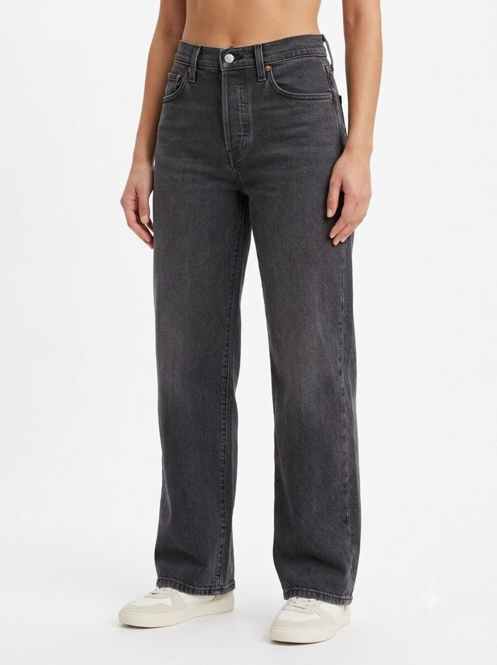 Levi's Ribcage Straight Ankle Jeans Women's 31 Dark Wash Gray Denim Button Fly